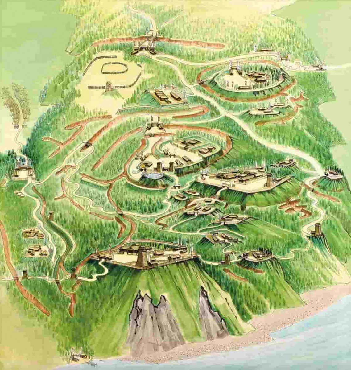 向羽黒山城跡想像図