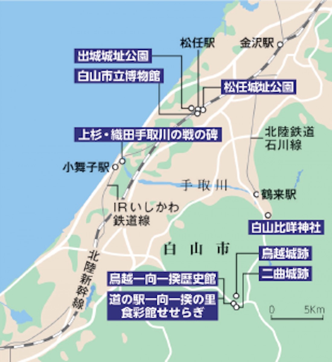 白山市周辺一向一揆関連マップ